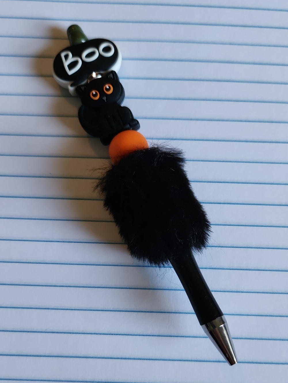Halloween Black Cat 'Boo' Decorative Pen with Orange Accent